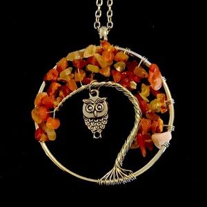 Owl in Autumn -Tree of life pendant necklace